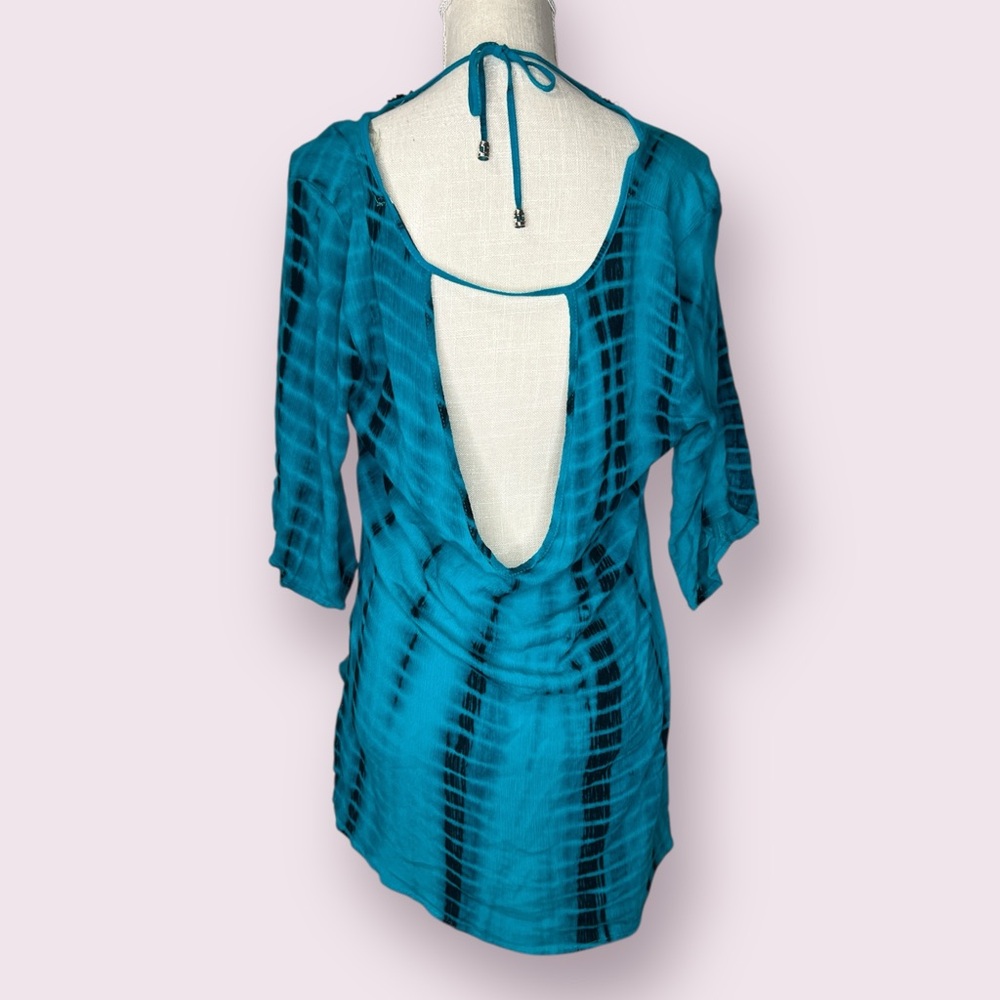 Blue Island Beaded Tunic Top Teal Boho Festival Style Large